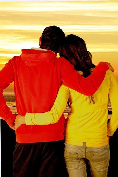 Couple and Sunset at Cap de La Hague - Normandy - France — Stock Photo, Image