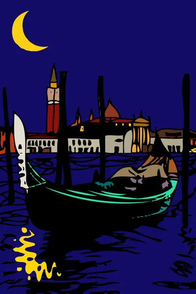 Gondola a San Marco al chiaro di luna - Venezia — Foto Stock