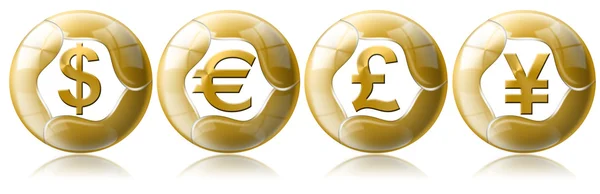 Dolary Funt jenów futurystyczny monety euro — Zdjęcie stockowe