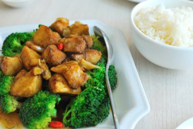 Chinese style mushrooms and cauliflower with rice clipart