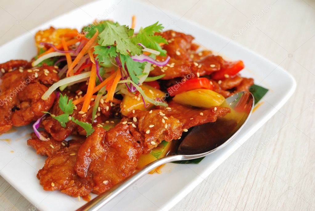 Chinese vegetarian sweet and sour pork cuisine