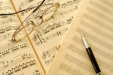 Old music score, manuscript and pen clipart