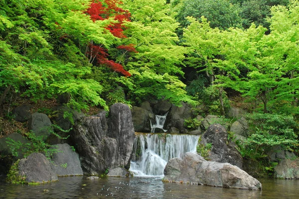 Vattenfall i en japansk zenträdgård — Stockfoto