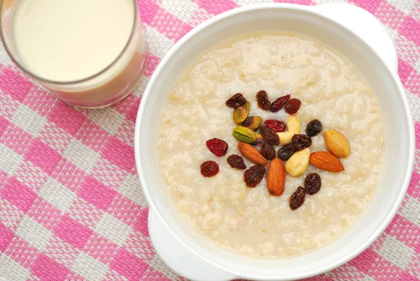Healthy cereal and soya bean milk — Stock Photo, Image