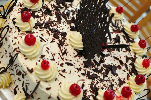 Fresh cream cake with chocolate shavings — Stock Photo, Image