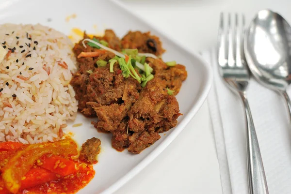 Rendang malayo vegetariano pollo o arroz de cordero — Foto de Stock