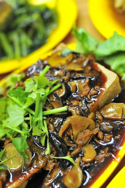 Coalhada de feijão chinês e prato de cogumelos — Fotografia de Stock