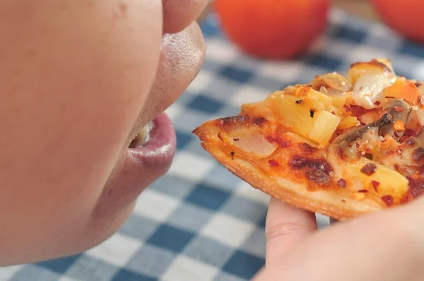 Eating Italian pizza — Stock Photo, Image