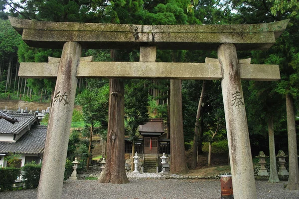 Majestic torii gate leading to small shrine altar — Stock Photo, Image