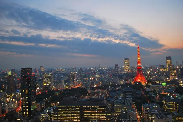 Vista da paisagem urbana da cidade metropolitana de Tóquio ao entardecer — Fotografia de Stock