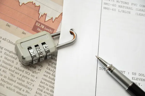 Closeup of number lock on documents — Stock Photo, Image