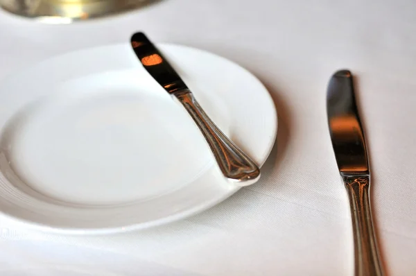 Layout de mesa restaurante branco — Fotografia de Stock