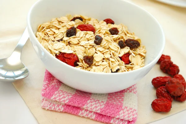 stock image Healthy oatmeal with raisins and dates