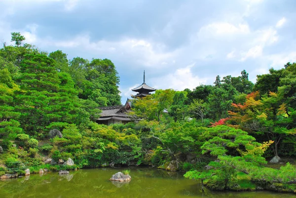 Japansk trädgård med templet pagoda — Stockfoto