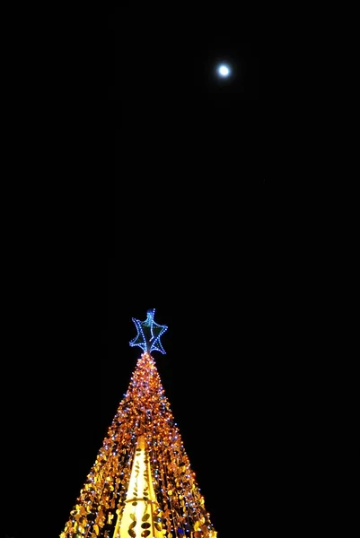 Árvore de Natal luzes isolado em preto — Fotografia de Stock