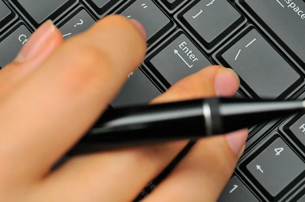 Macro of finger typing — Stock Photo, Image