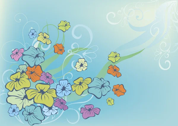 Fleurs de couleur sur bleu — Image vectorielle