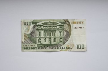 Old bill of one hundred Austrian Schilling back clipart