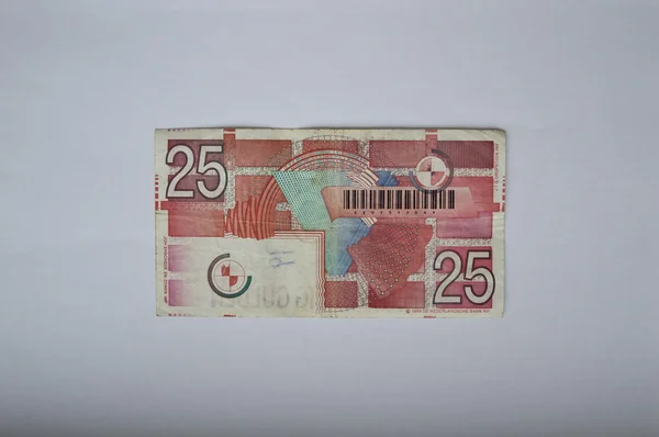 Old twenty five Dutch Guilder banknote back — Stock Photo, Image