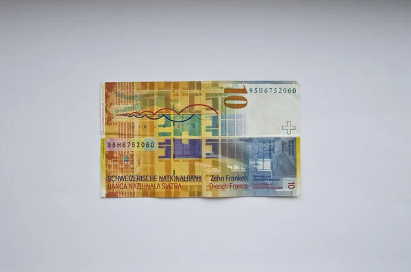 Старих рахунках десять швейцарських франків назад — стокове фото