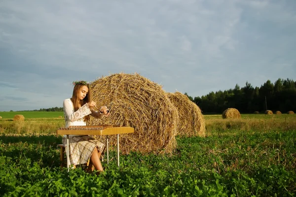 stock image Girl playing on cymbals