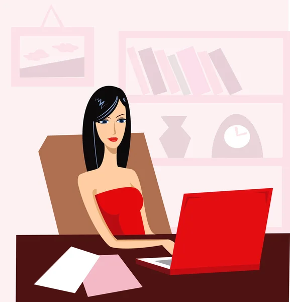 Girl with laptop — Stock Vector