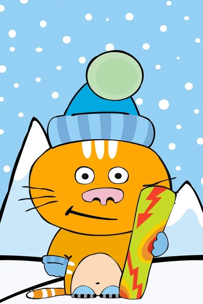 スノーボードの猫 — ストックベクタ