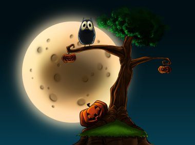 Halloween tree with pumpkins clipart