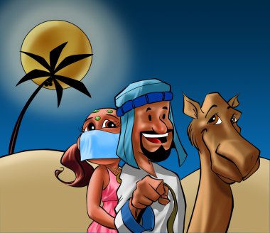 Odalisque and Sheik on the desert clipart