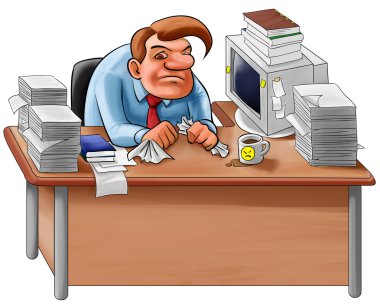 Desk in a mess clipart