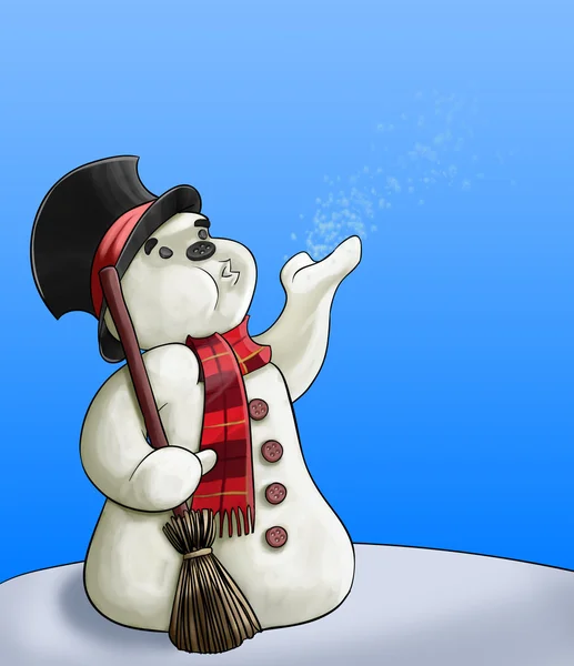 Sneeuwpop met bezem — Stockfoto