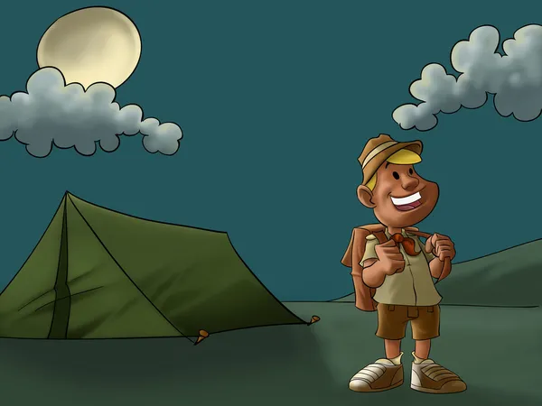 V táboře a scout — Stock fotografie