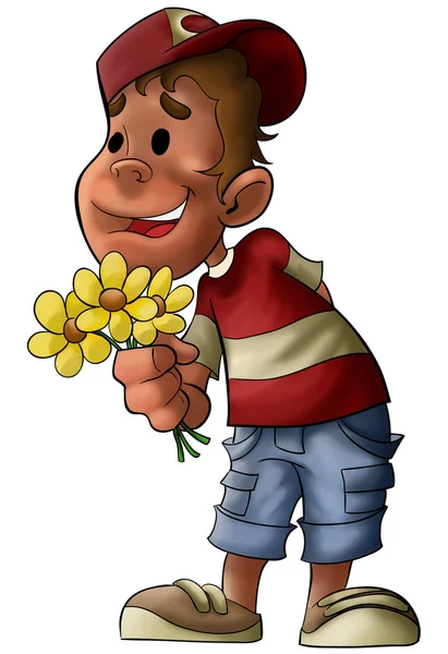 Chlapec s květinami — Stock fotografie