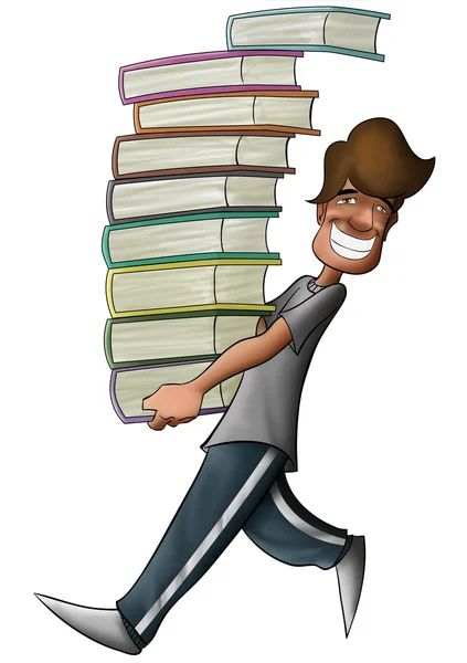 Rapaz com muitos livros. — Fotografia de Stock