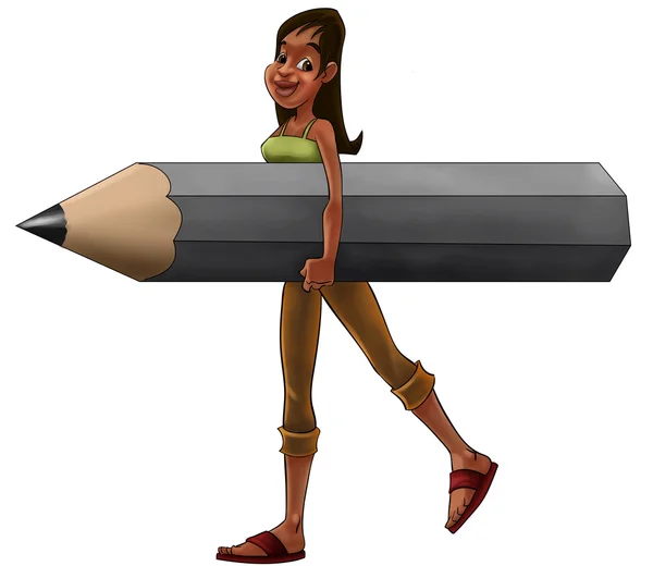 A menina e um lápis grande — Fotografia de Stock
