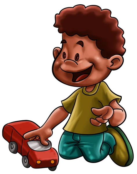 Liten pojke med en bil — Stockfoto