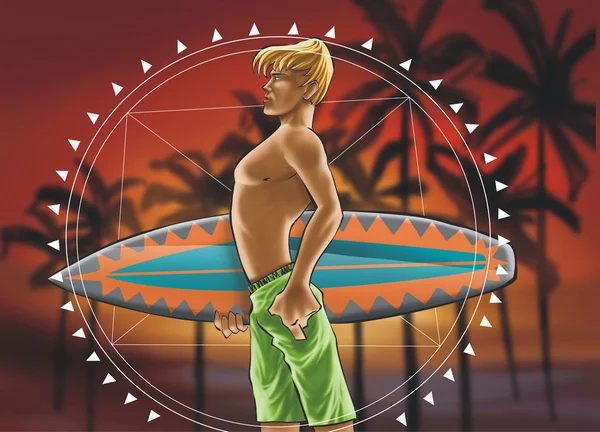 Surf boy com mandala — Fotografia de Stock