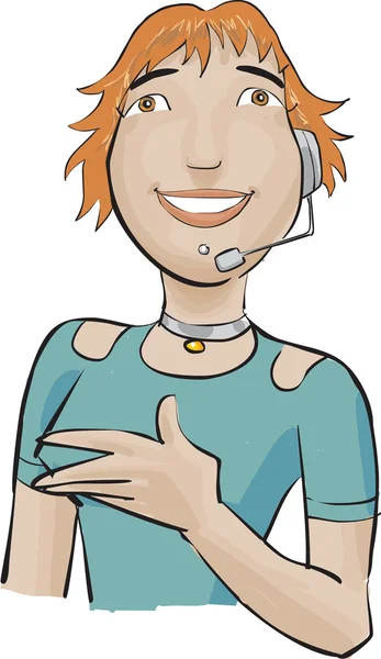 Call center girl with a green bluse — Stock Photo, Image