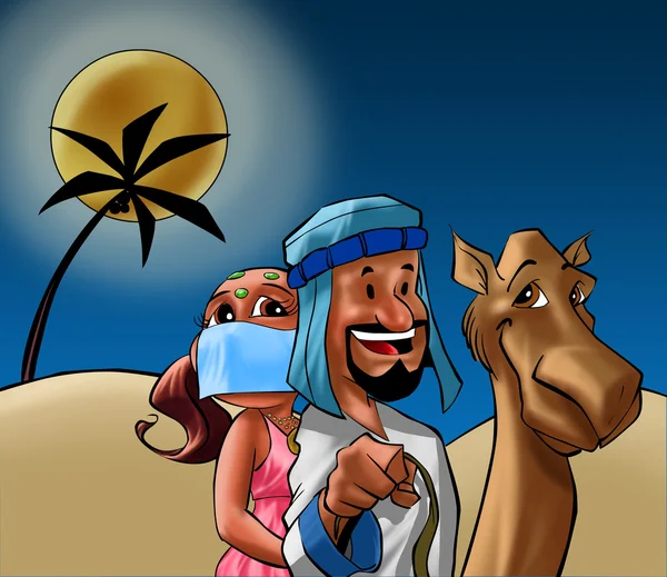 宫女和酋长在沙漠上 — 图库照片