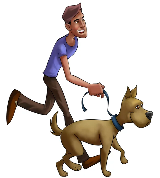 Boy walking with dog — Stock Photo, Image