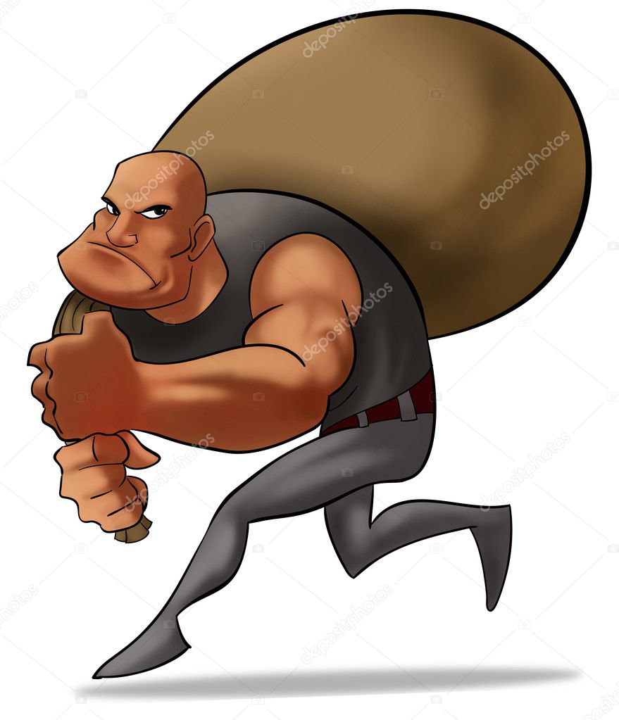 Robber with a sack of money