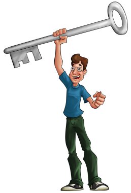 Man with big key clipart