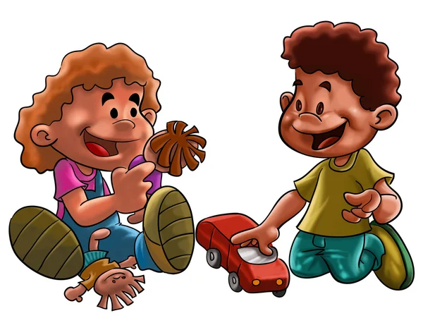 女の子と男の子のおもちゃ — ストック写真