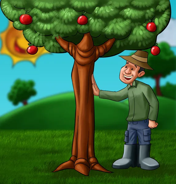 Il contadino e l'albero — Foto Stock
