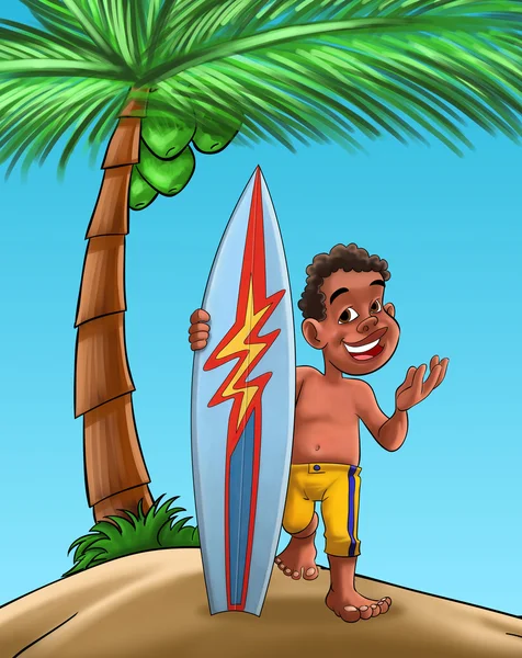 Мальчик с доской для серфинга Стоковая Картинка