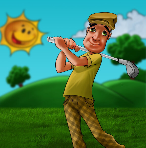 Человек играет в гольф

