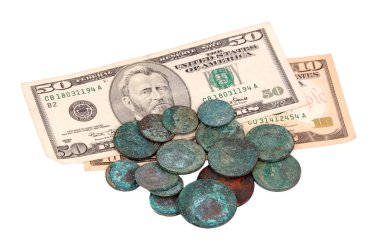 Antique russian coin and dollar clipart