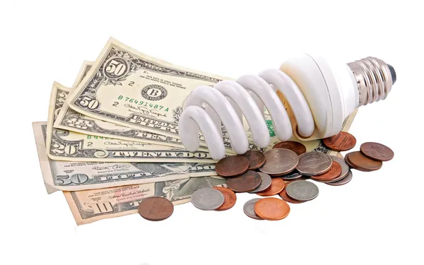 Lampadina a risparmio energetico e denaro — Foto Stock