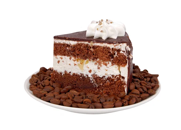 Chocolate cake on coffee seed — Stock Photo, Image