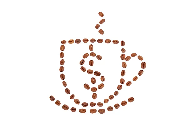 Taza de café y signo de dólar de frijol — Foto de Stock